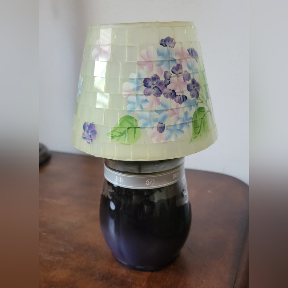 Purple Mosaic Floral  Glass Candel Jar